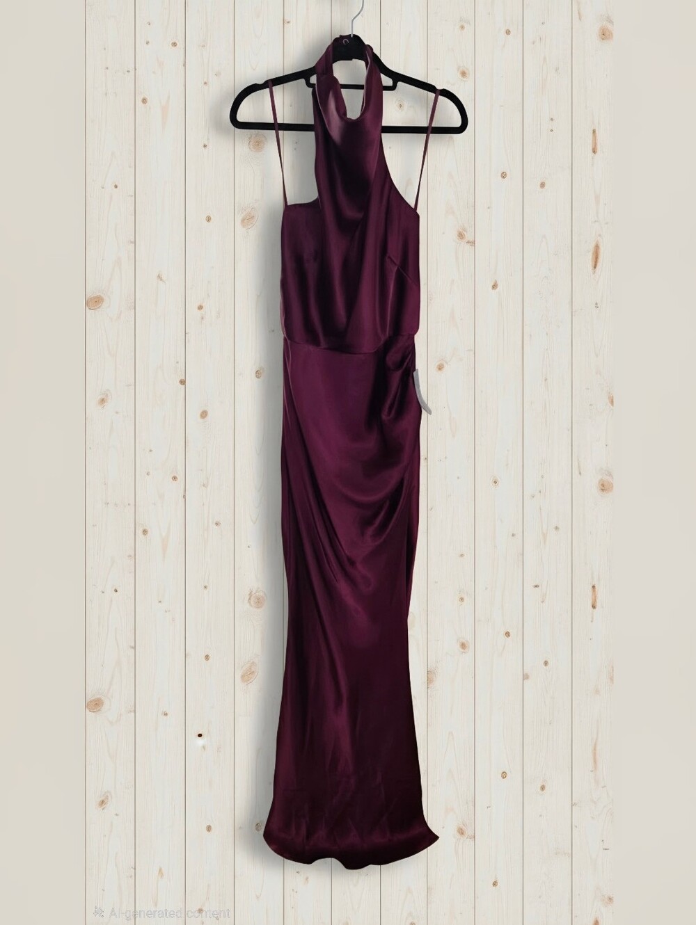 NWT Betsy & Adam Antonia Satin Cowl Halter Gown Burgundy Size 8